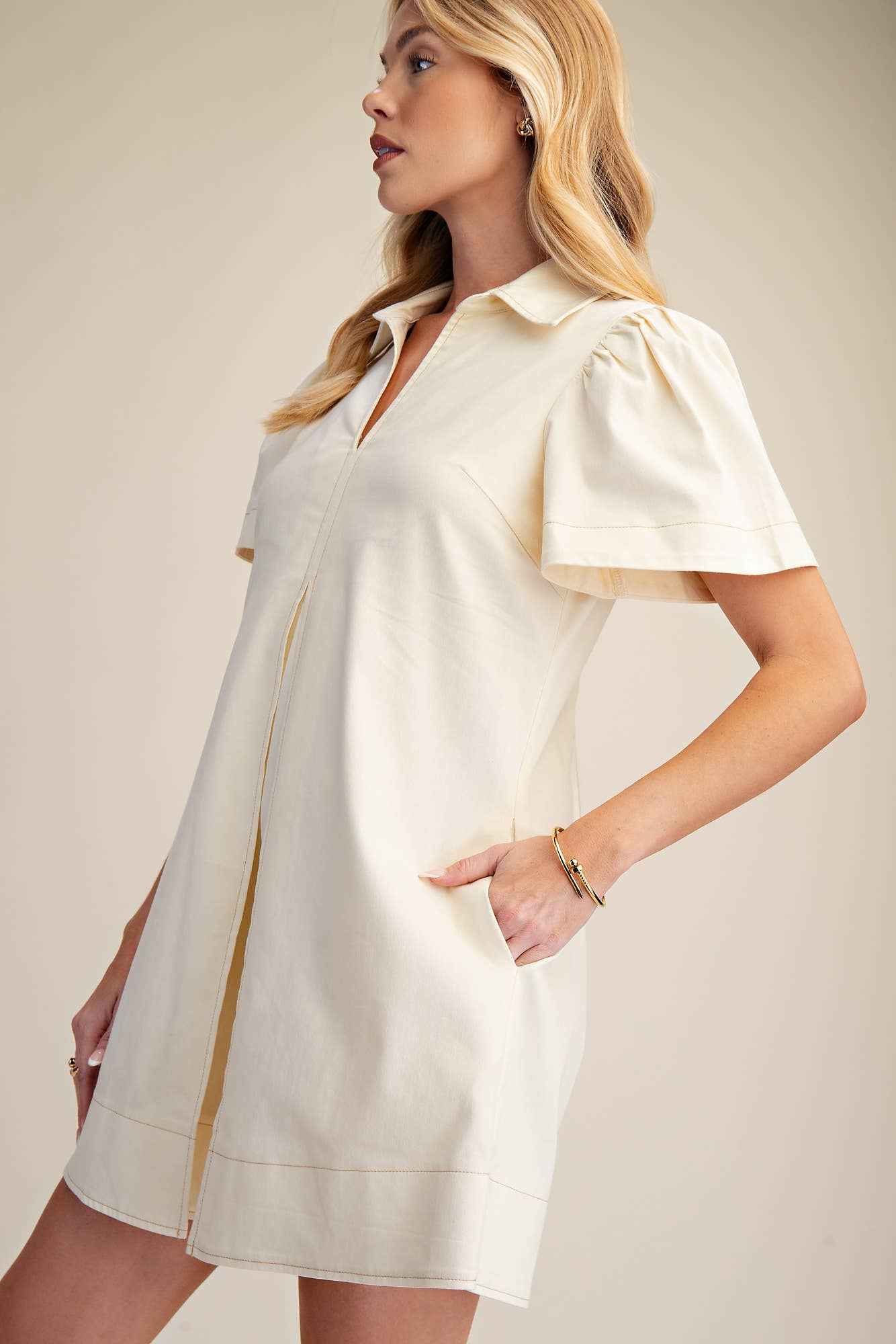 The Pleated Charm Collar Mini Dress