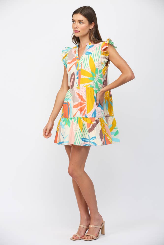 Rio Tropical Flutter Sleeve Dress