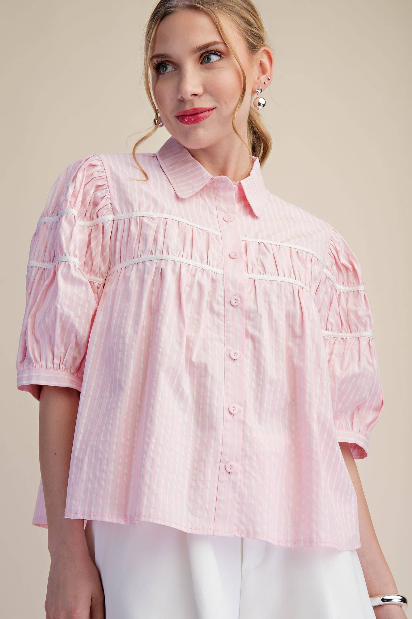 Blaire Contrast Stripe Puff Sleeve Blouse
