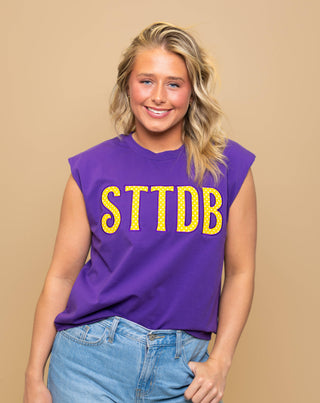 Wholesale | STTDB | Women's Polka Dot Appliqué Embroidery Boxy Tank (Purple)