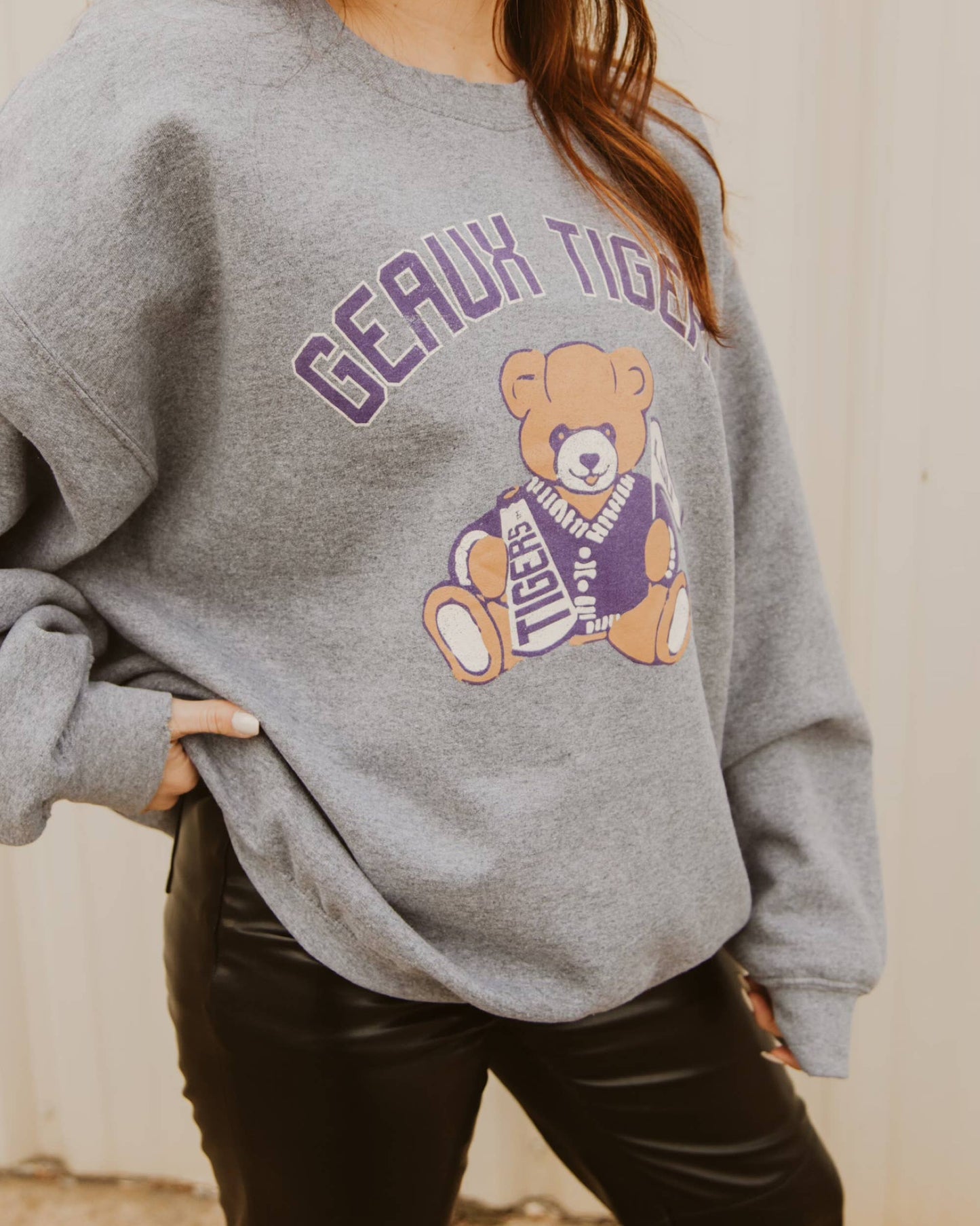 Geaux LSU Tigers Bear Thrifted Sweatshirt