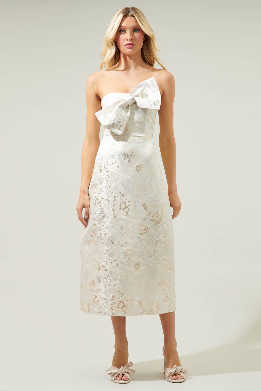 Lola Jacquard Bow Strapless Midi Dress