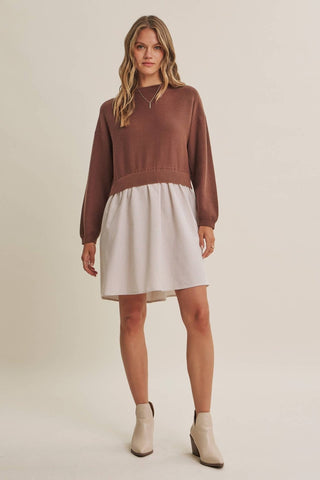EASY COFFEE DATE BACK RIBBON TWOFER MINI SWEATER DRESS - Blue Blossom Boutique