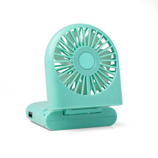 Turquoise portable fan on a white background
