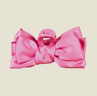The Everly Clip – bright pink satin bow claw clip