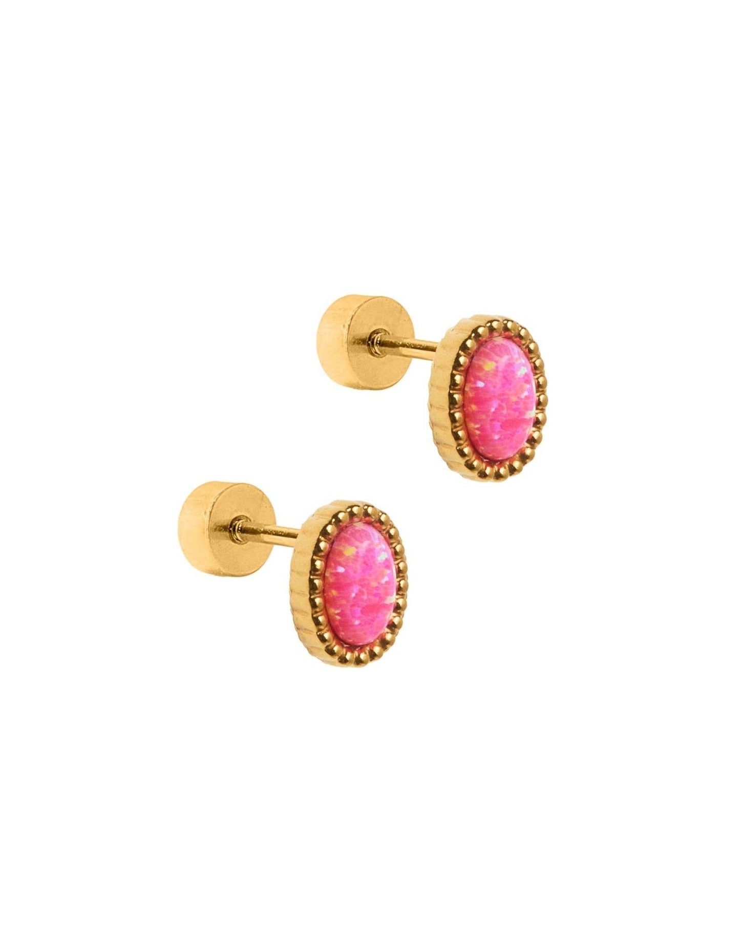 Screwback Stud Earrings - Luna Opal Hot Pink