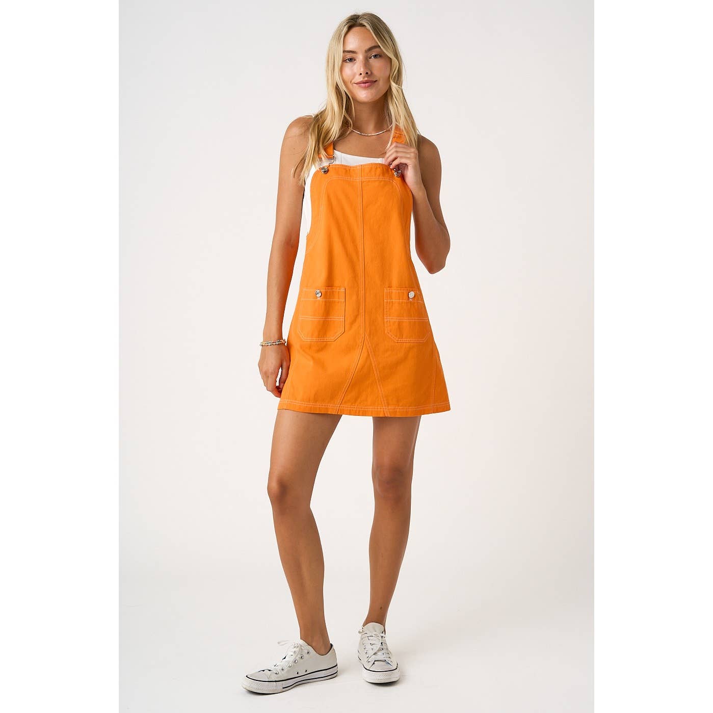 GAME DAY CONTRAST STITCH BIB OVERALL MINI DRESS