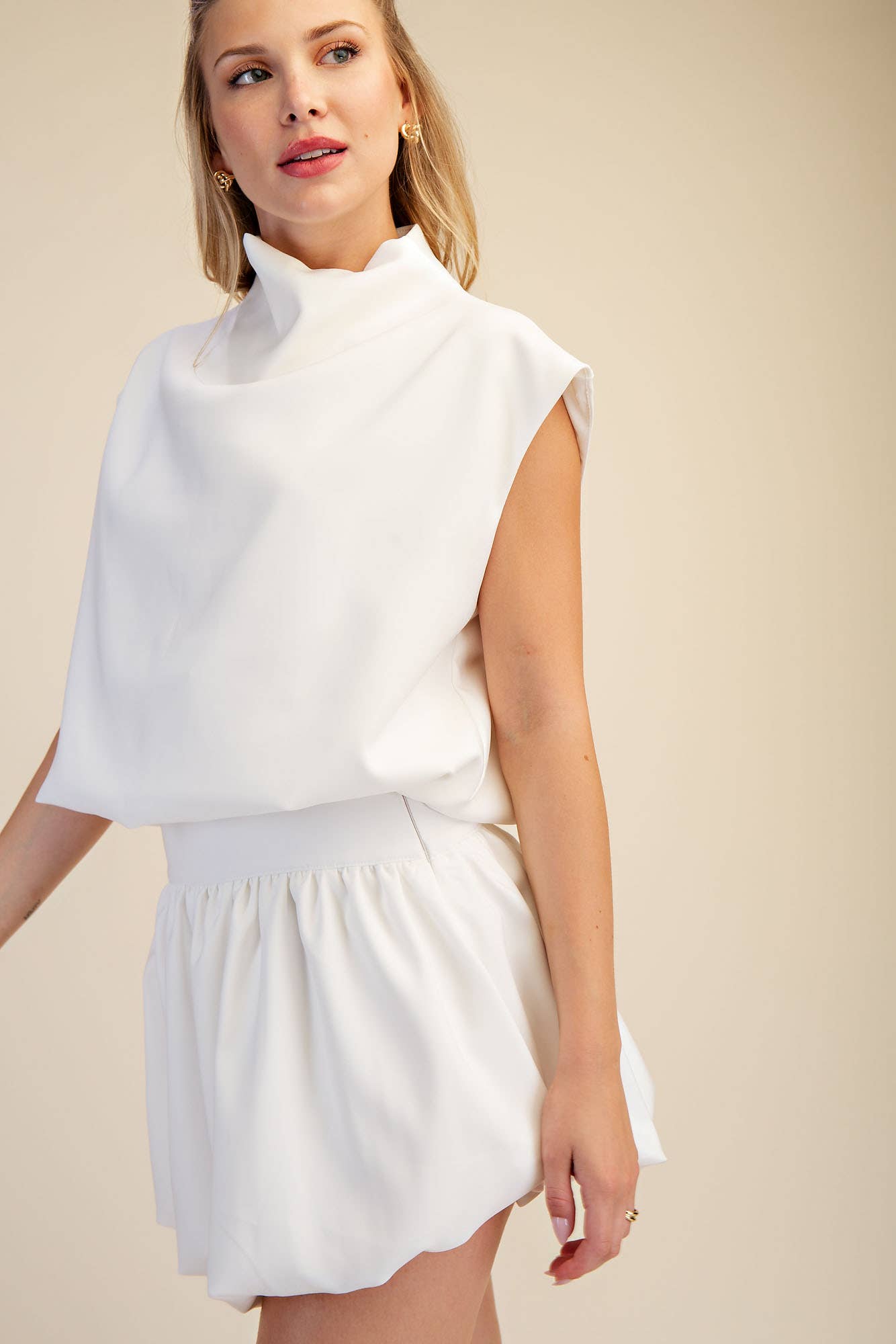 Mock Neck Balloon Top