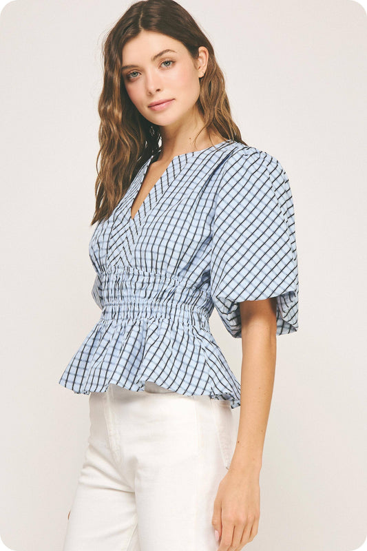 Bristol Windowpane Peplum Top