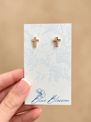 Faith gold crystal cross stud earrings