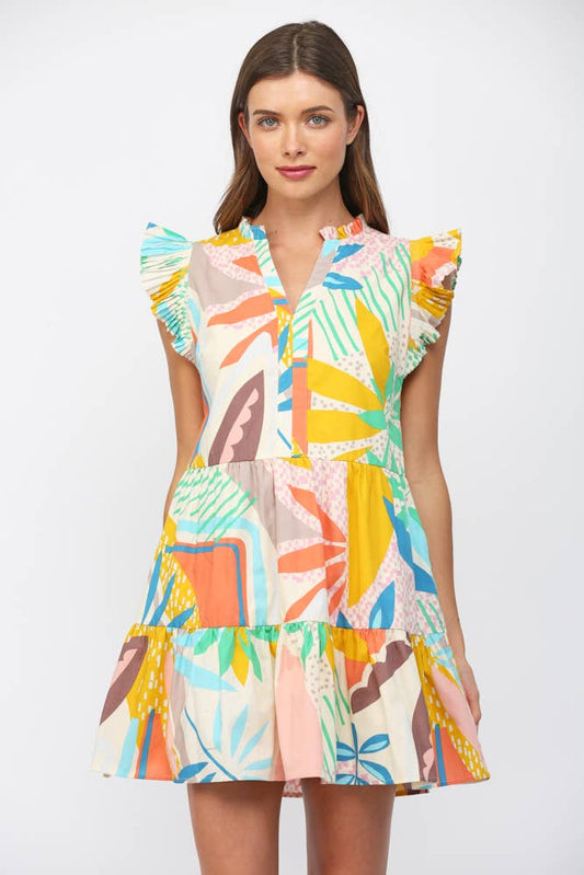 Rio Tropical Flutter Sleeve Dress