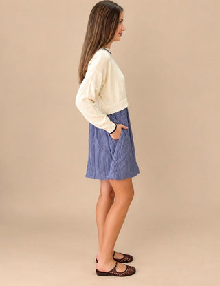Golden Fields Denim Blue Stripe Layered Twofer Mini Dress, view 3
