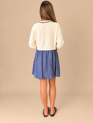 Golden Fields Denim Blue Stripe Layered Twofer Mini Dress, view 4