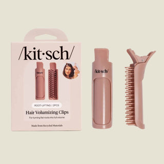 Kit sch Hair Volumizing Clips set shown with its retail box, featuring two dusty rose plastic root-lifting clips and a matching removal brush on a clean light gray background.