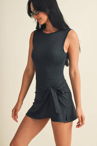 Hattie gingham sleeveless wrap tie front dress