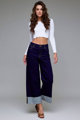 Hidden Nora Wide Leg jeans in dark wash styled with a white top