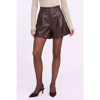 High rise vegan leather pleated shorts with side pockets