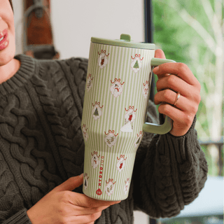 HydroJug 32 oz Traveler tumbler in festive Deck the Halls holiday design, view 5