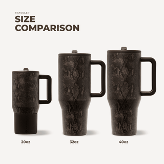HydroJug 32 oz Traveler tumbler in brown snakeskin print with handle and flip straw, view 6