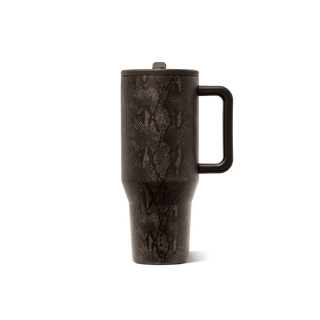 HydroJug 32 oz Traveler tumbler in brown snakeskin print with handle and flip straw