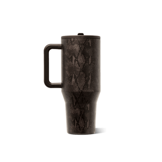 HydroJug 32 oz Traveler tumbler in brown snakeskin print with handle and flip straw, view 3