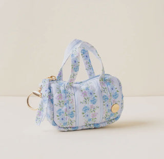 Itty Bitty Duffle Bag Charm in Petal Parade Blue floral print