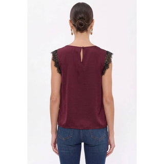 Lace trim V-neck satin sleeveless blouse, view 4