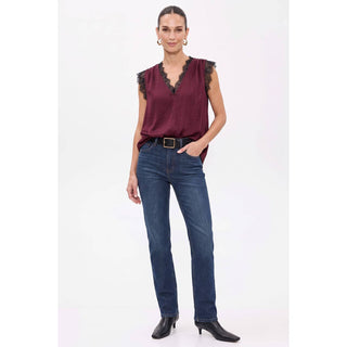 Lace trim V-neck satin sleeveless blouse, view 5