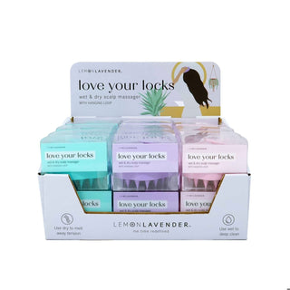 Lemon Lavender Love Your Locks Wet & Dry Scalp Massagers in pastel packaging