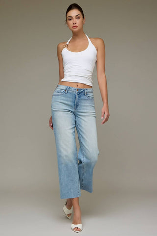 Light wash cropped classic straight leg jeans