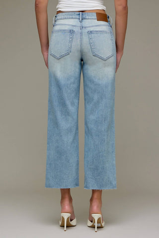 Light wash cropped classic straight leg jeans, view 6