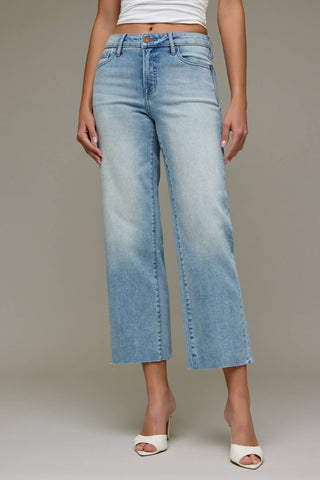 Light wash cropped classic straight leg jeans, view 2