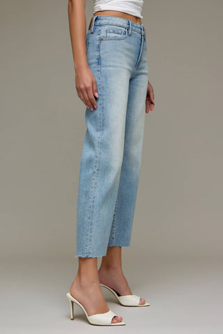 Light wash cropped classic straight leg jeans, view 5