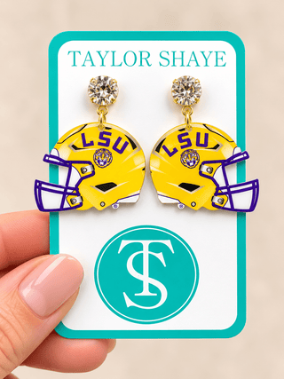 LSU Football Helmet Statement Earrings - Blue Blossom Boutique