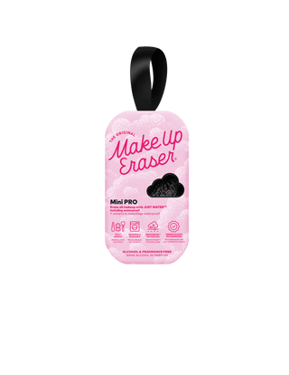 A pink makeup remover bag labeled 'The Original Make Up Eraser Mini Pro' with a black hanging loop, shown on a plain white background.