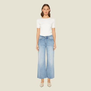 High Rise Wide Raw Hem jeans in light wash, alternate view
