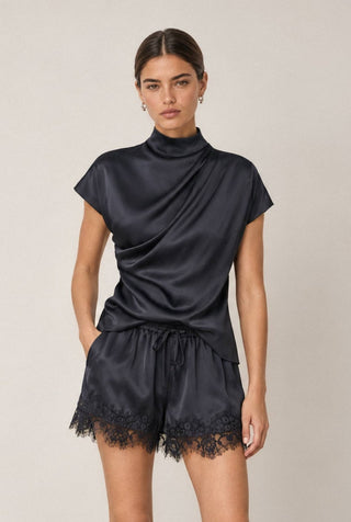 Margot Draped Satin Mock Neck Blouse, view 24