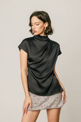 Margot Draped Satin Mock Neck Blouse, view 12