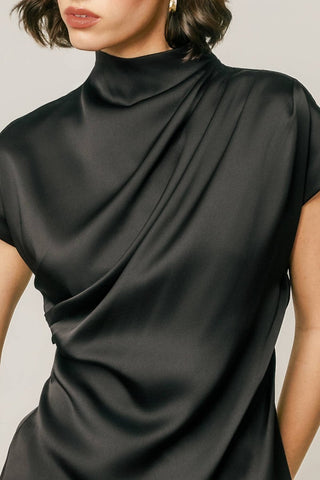 Margot Draped Satin Mock Neck Blouse, view 17