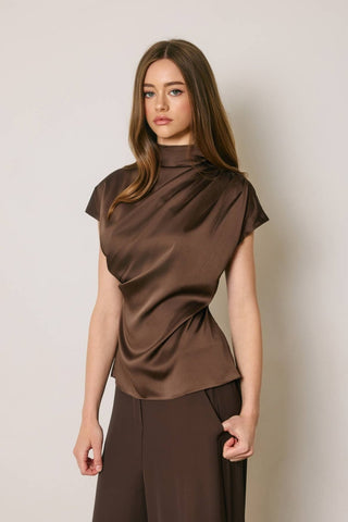 Margot Draped Satin Mock Neck Blouse