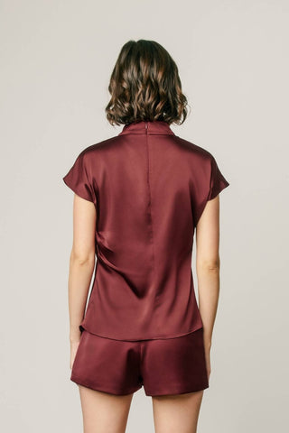 Margot Draped Satin Mock Neck Blouse, view 20