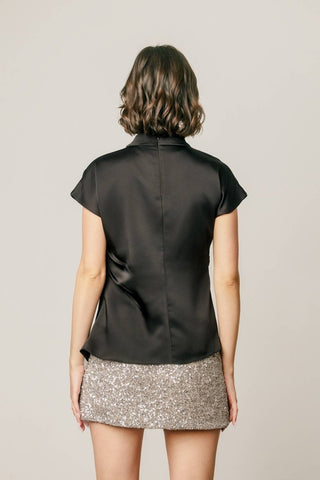 Margot Draped Satin Mock Neck Blouse, view 14