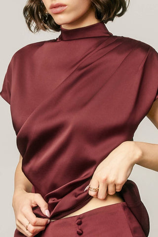 Margot Draped Satin Mock Neck Blouse, view 22