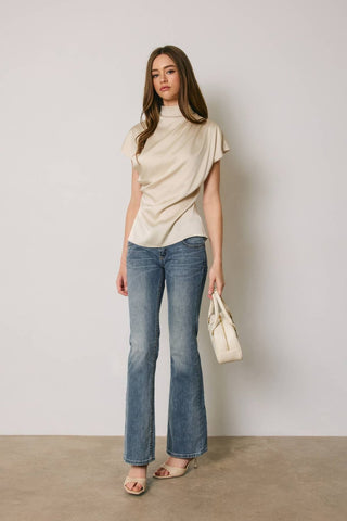 Margot Draped Satin Mock Neck Blouse, view 9