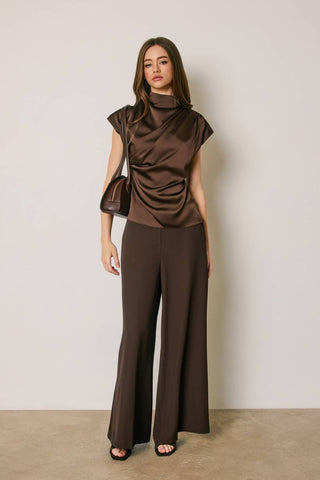 Margot Draped Satin Mock Neck Blouse, view 4