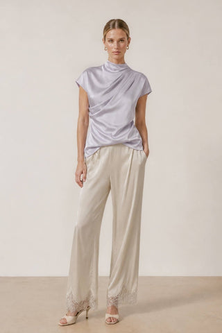 Margot Draped Satin Mock Neck Blouse, view 23