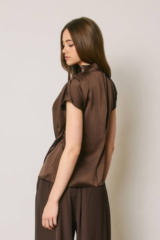 Margot Draped Satin Mock Neck Blouse, view 3