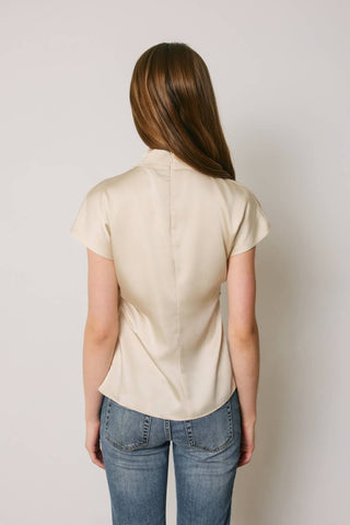 Margot Draped Satin Mock Neck Blouse, view 8