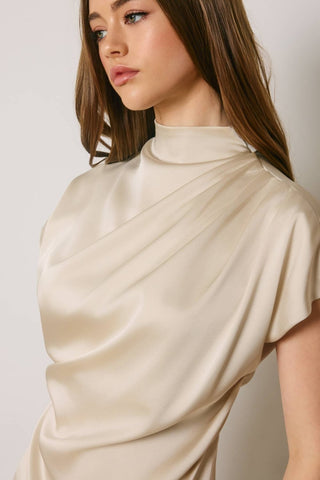 Margot Draped Satin Mock Neck Blouse, view 11