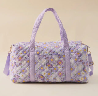 On-The-Go Quilted Weekender Bag in Bouquet Beauty Purple floral print